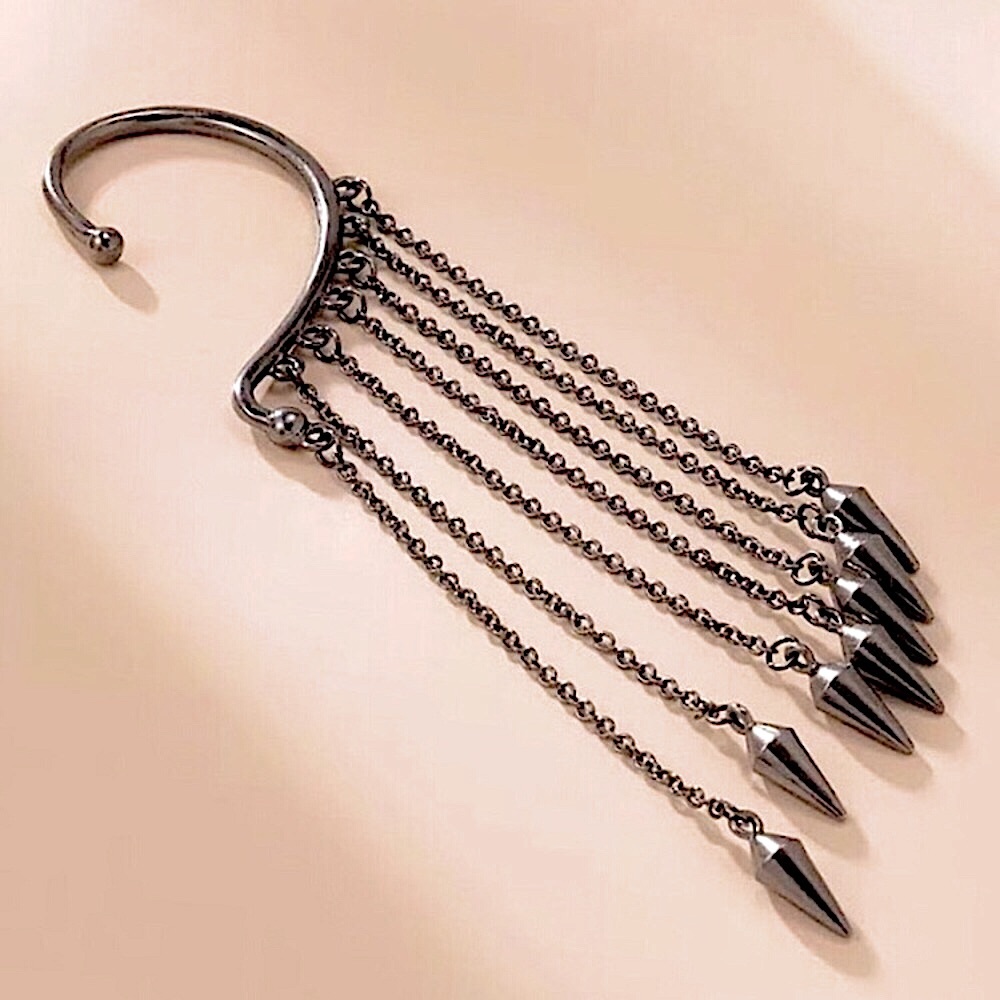 ⚜️[𝟯/$𝟮𝟴]⚜️Gun Color Tassel Single Wrap Earring NEW - Picture 2 of 6